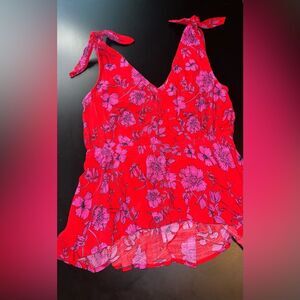 Band of Gypsies Red Floral Knot Strap Blouse Size Medium EUC